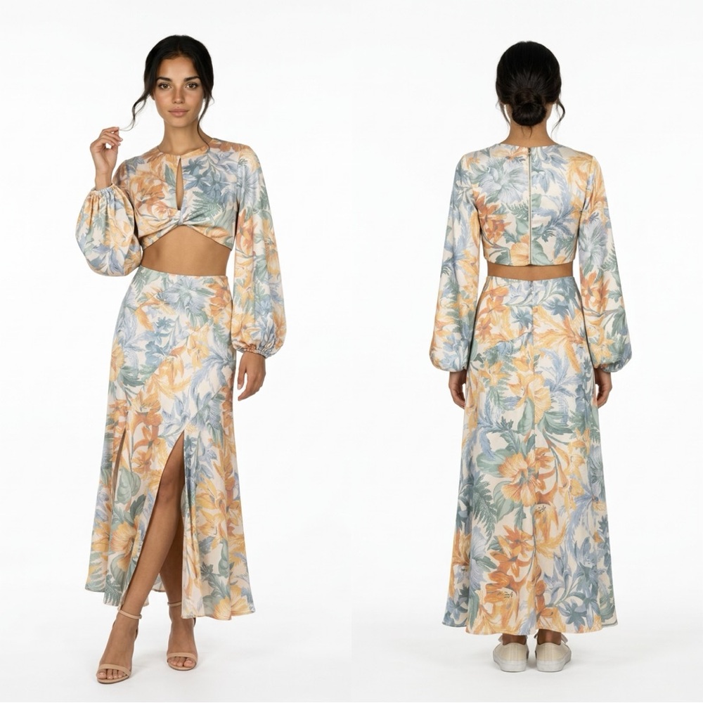 Significant Other Floral Print Maxi Skirt And Top Set Size Small
